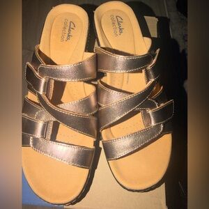 Clarks Metallic Bronze Multi-Strap Slide Sandals